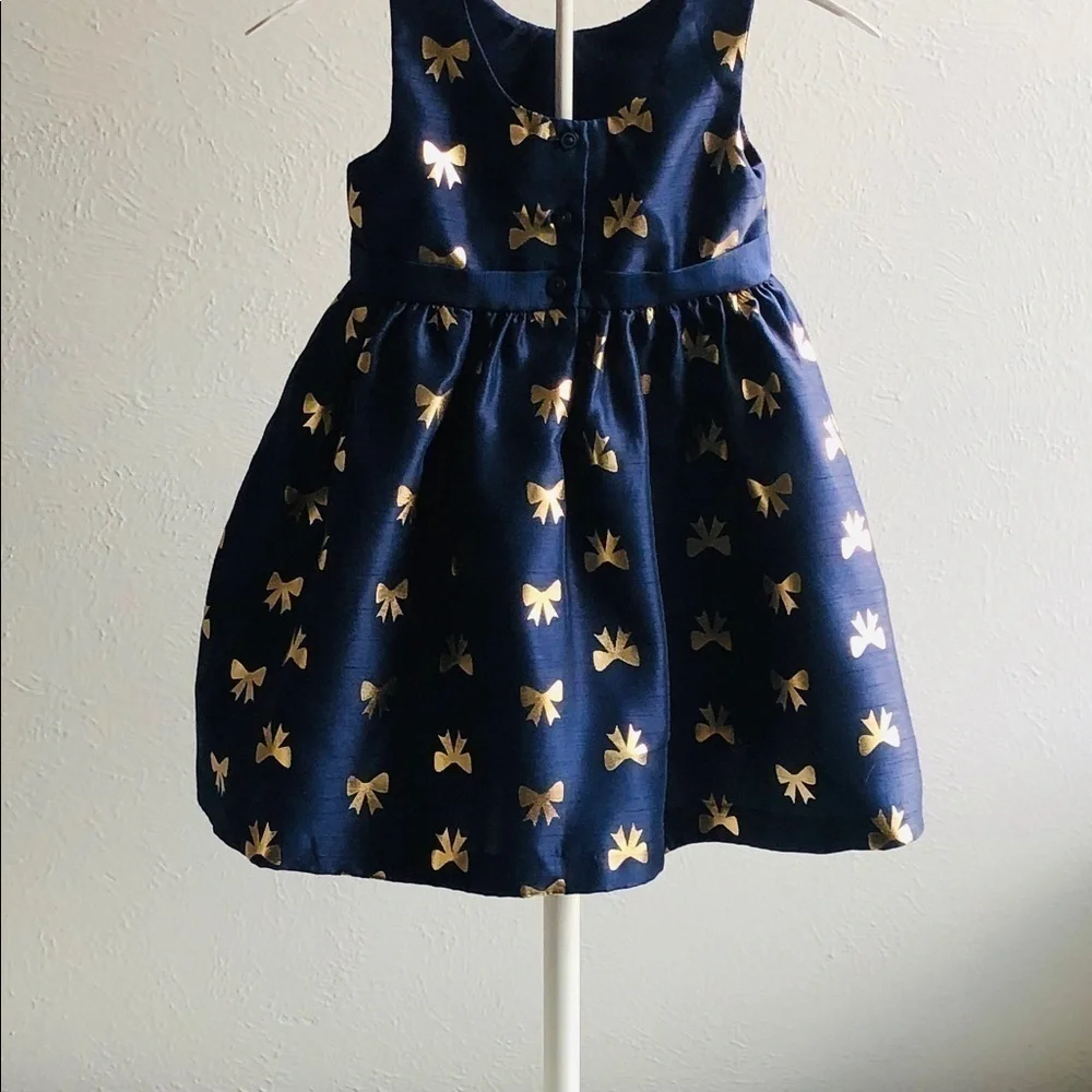 GYMBOREE, stunning navy blue shimmer dress with gold bows, size 2T
